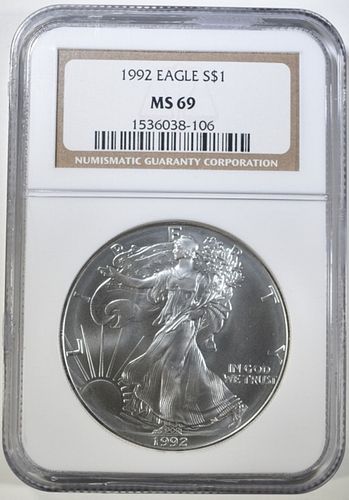 1992 AMERICAN SILVER EAGLE NGC MS 69