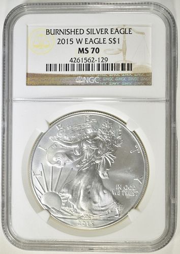 2015 W BURNISHED AMERICAN SILVER EAGLE NGC MS 70