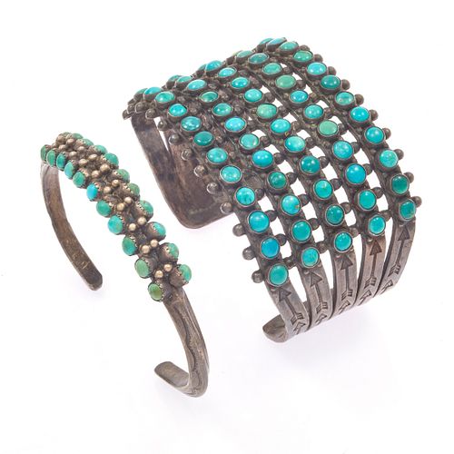Two Zuni Turquoise, Silver Cuff Bracelets