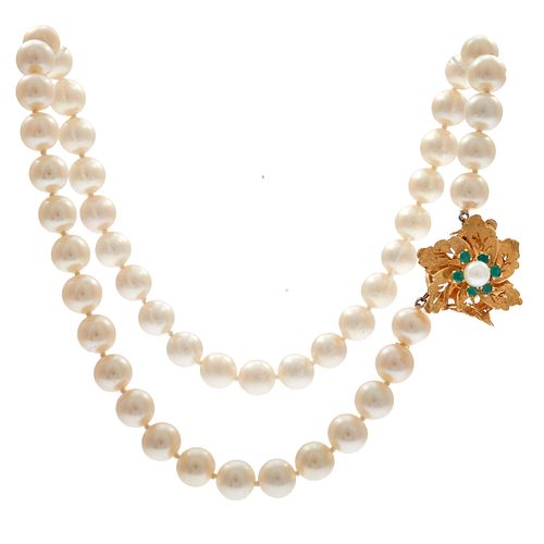 Cultured Pearl, Chalcedony, 14k Yellow Gold Necklace