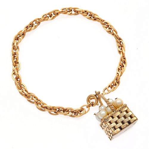 Cultured Pearl, 18k, Gold-Filled "Basket" Bracelet