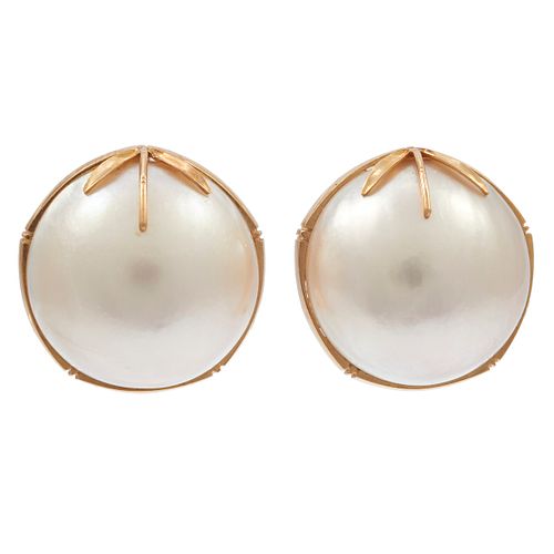Pair of Cultured Mabe Pearl, 14k Ear Clips