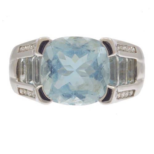 Aquamarine, Diamond, 14k White Gold Ring