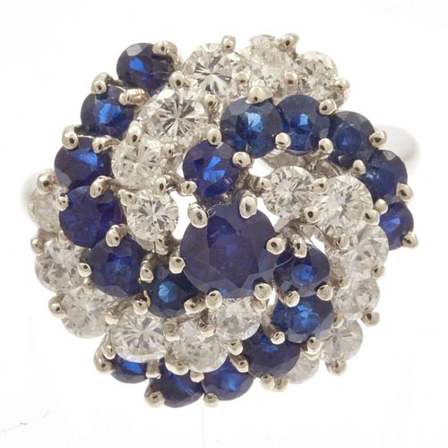 Diamond, Sapphire, 14k White Gold Pinwheel Ring