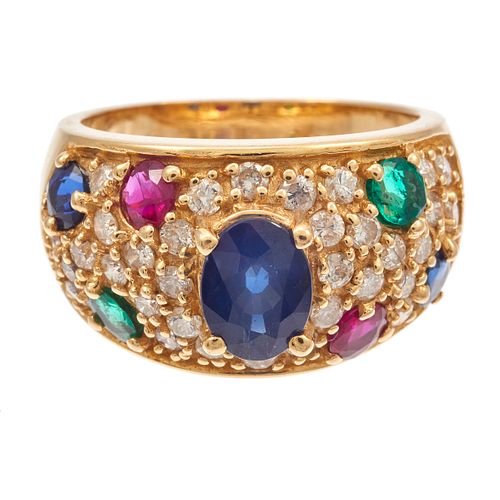 Diamond, Ruby, Sapphire, Emerald, 14k Dome Ring