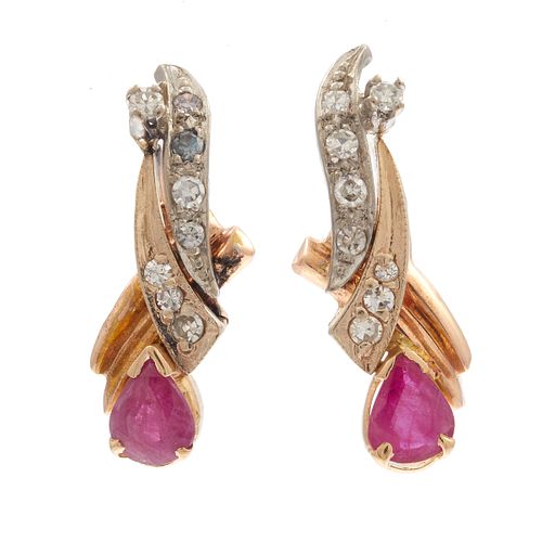 Pair of Ruby, Diamond, 14k Rose Gold Earrings
