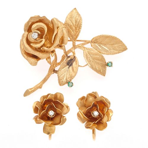 Diamond, Chalcedony, 14k Yellow Gold Rose Jewelry Suite
