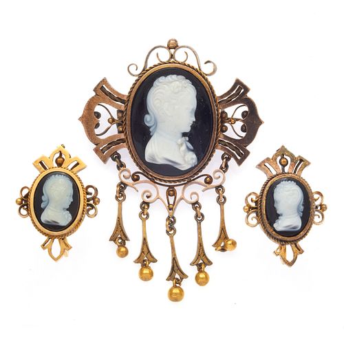 Victorian Hardstone Cameo, 14k, G/F Jewelry Suite