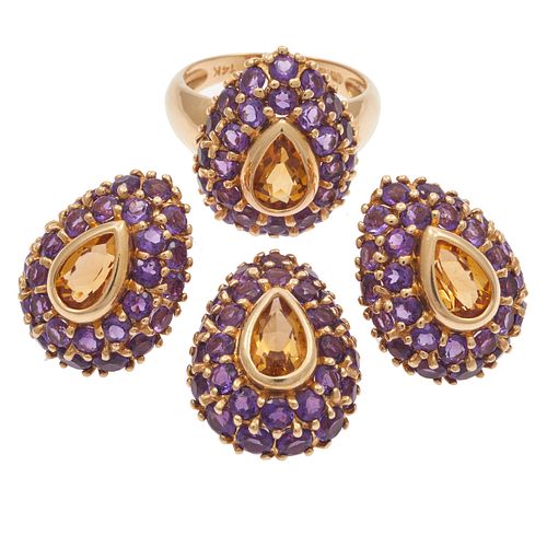 Citrine, Amethyst, 14k Yellow Gold Jewelry Suite