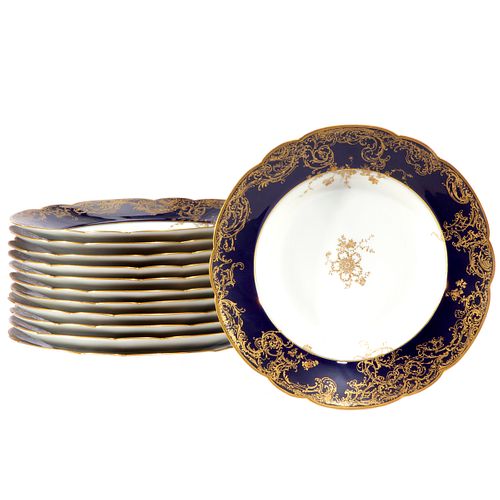 Set of Limoges Porcelain Cobalt and Gilt Bowls