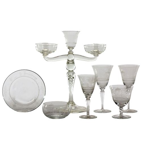 Venetian Etched Glass Goblets and Table Ware