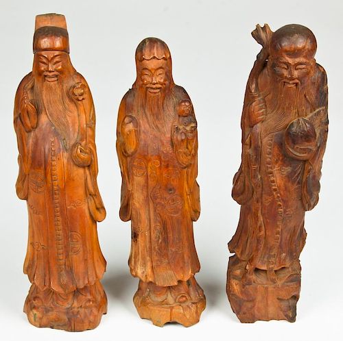 3 Antique Chinese Wood Carvings of Immortals
