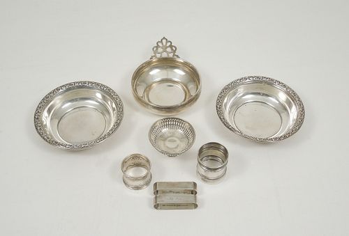 Group of Sterling Silver Bowls & Napkin Rings.