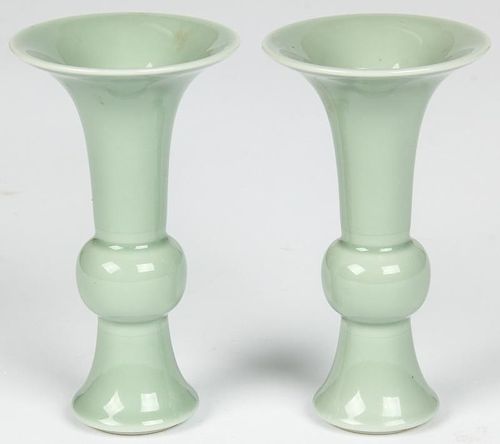 Pair of Antique Chinese Porcelain Celadon Vases