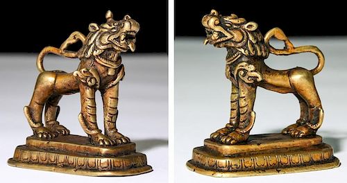 Pair of Bronze Foo Dogs, Newari (ca.1850)