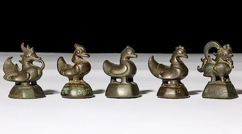 5 Mixed Burmese Bronze Opium Weights, 1800-1900