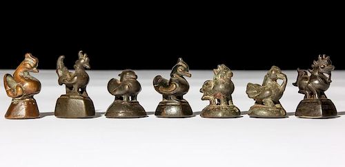 7 Mixed Burmese Bronze Opium Weights, 1800-1900