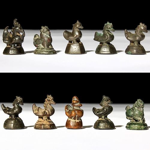 10 Mixed Burmese Bronze Opium Weights, 1800-1900