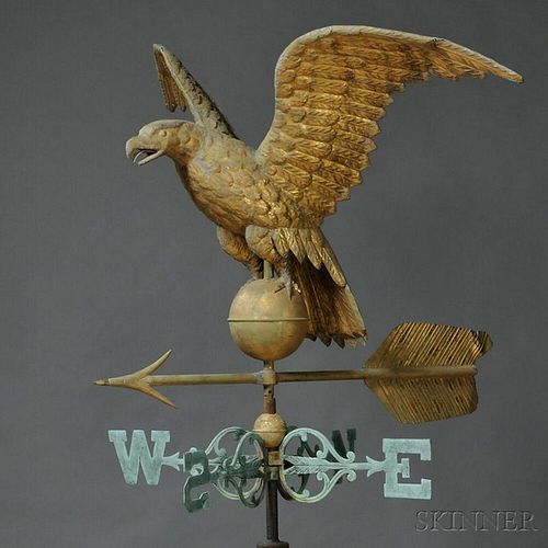 Large Gilt Molded Copper Eagle and Arrow Weathervane and Cast Copper Directionals