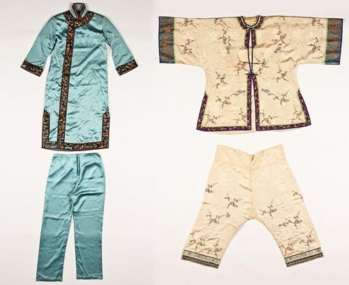 2 Sets of Chinese Silk Embroidered Robe and Pants