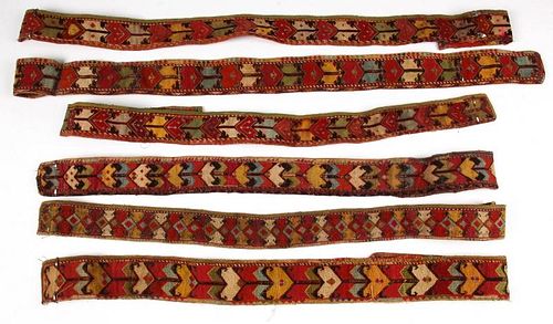 6 Antique Uzbek Cross-Stitch Belts