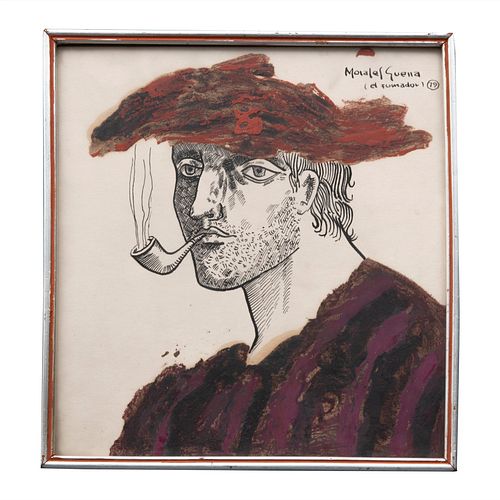 A LA MANERA DE JOSÉ LUIS CUEVAS. Morales Guerra, el fumador. Fechado 79. Técnica mixta sobre papel. Enmarcado. 24 x 22.5 cm.
