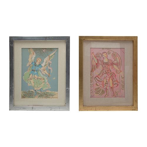 CARMEN PARRA (Ciudad de México, 1944 -) Arcángeles Serigrafías 45/100 y 41/100 Firmadas  35 x 25.5 cm  Piezas: 2 Ambas c...