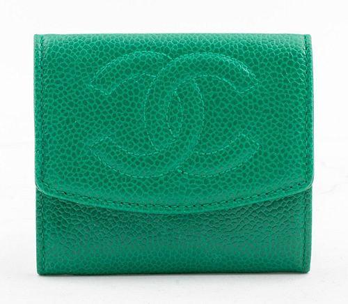 Chanel Green Caviar Leather Folding Wallet