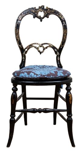 Rococo Style Mother-Of-Pearl Inlaid Ebonized Chair