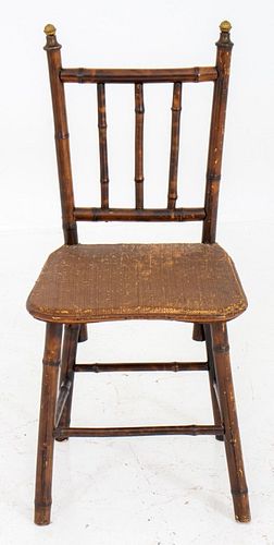 Bamboo Chair with Brass Decor Early 20th c.