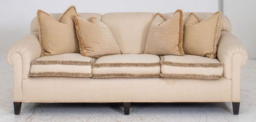 Cream Upholstered Roll-Arm Sofa