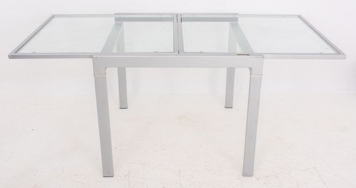 Gray Painted Metal and Glass Extending Table