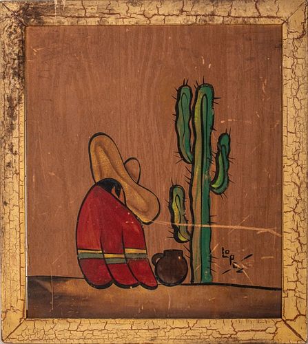 Lopez Vintage Mexican Folk Art Panel on Board