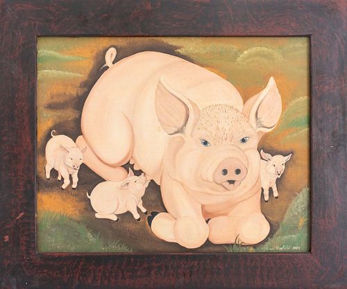 Gina Horsfeld Americana Pig Folk Art Painting