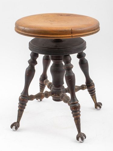 Victorian Piano Wood Stool With Claw Feet