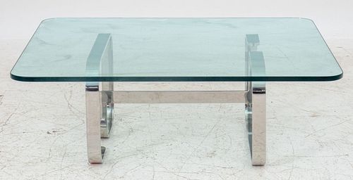 Post Modern Chrome Coffee Table With Glass Top