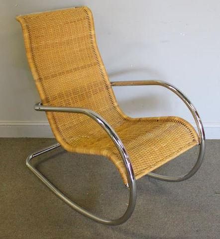 Midcentury Cane and Chrome Rocking Chair.