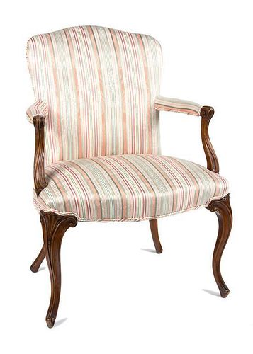 A Louis XV Style Mahogany Fauteuil Height 34 1/2 inches.