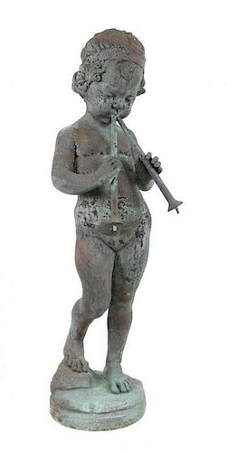 A Patinated Cast Metal Figure of Pan Height 32 1/2 inches.