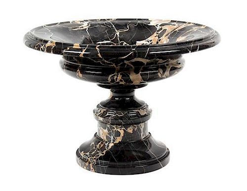 A Black Variegated Marble Tazza Height 11 1/4 x diameter 15 3/4 inches.