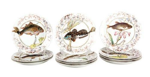 Eleven Limoges Porcelain Fish Plates Diameter 9 1/8 inches.