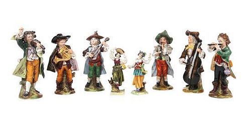 A Group of Eight Capo-di-Monte Porcelain Figures Height of tallest 7 1/4 inches.