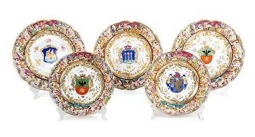 A Collection of Twenty-Seven Capo-di-Monte Porcelain Armorial Plates Diameter of first 10 1/2 inches.