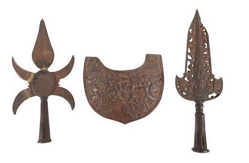 A Set of Three Continental Iron and Bronze Articles Height of tallest 15 1/2 inches.