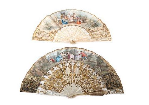 A Set of Four Antique Continental Fans Width of widest 20 inches.