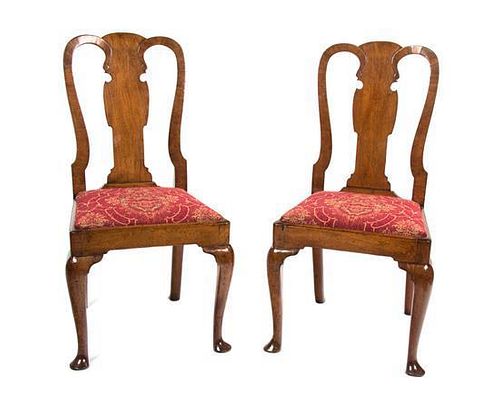 A Pair of Queen Anne Walnut Side Chairs Height 38 inches.