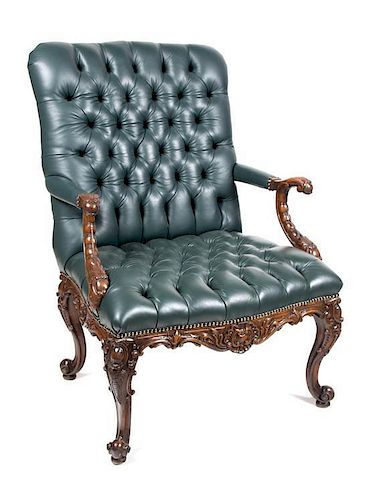 A George I Style Mahogany Library Chair Height 43 inches.
