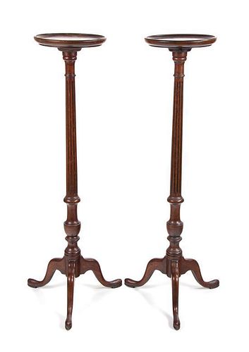 A Pair of Georgian Style Mahogany Plant Stands Height 40 1/2 inches.