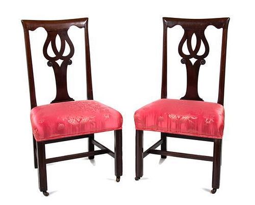 A Pair of George III Mahogany Side Chairs Height 40 inches.
