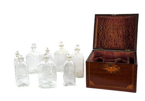 An English Mahogany Campaign Style Decanter Box Height 10 1/4 x width 9 x depth 10 1/2 inches.